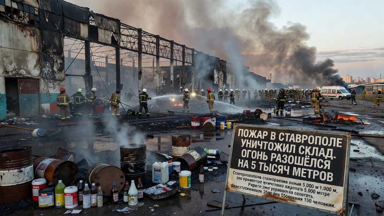 Пожар в Ставрополе уничтожил склад. Огонь разошёлся на 5 тысяч метров