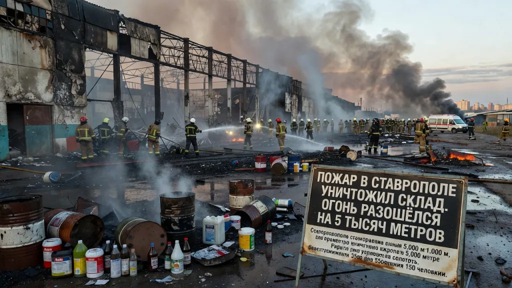 Пожар в Ставрополе уничтожил склад. Огонь разошёлся на 5 тысяч метров